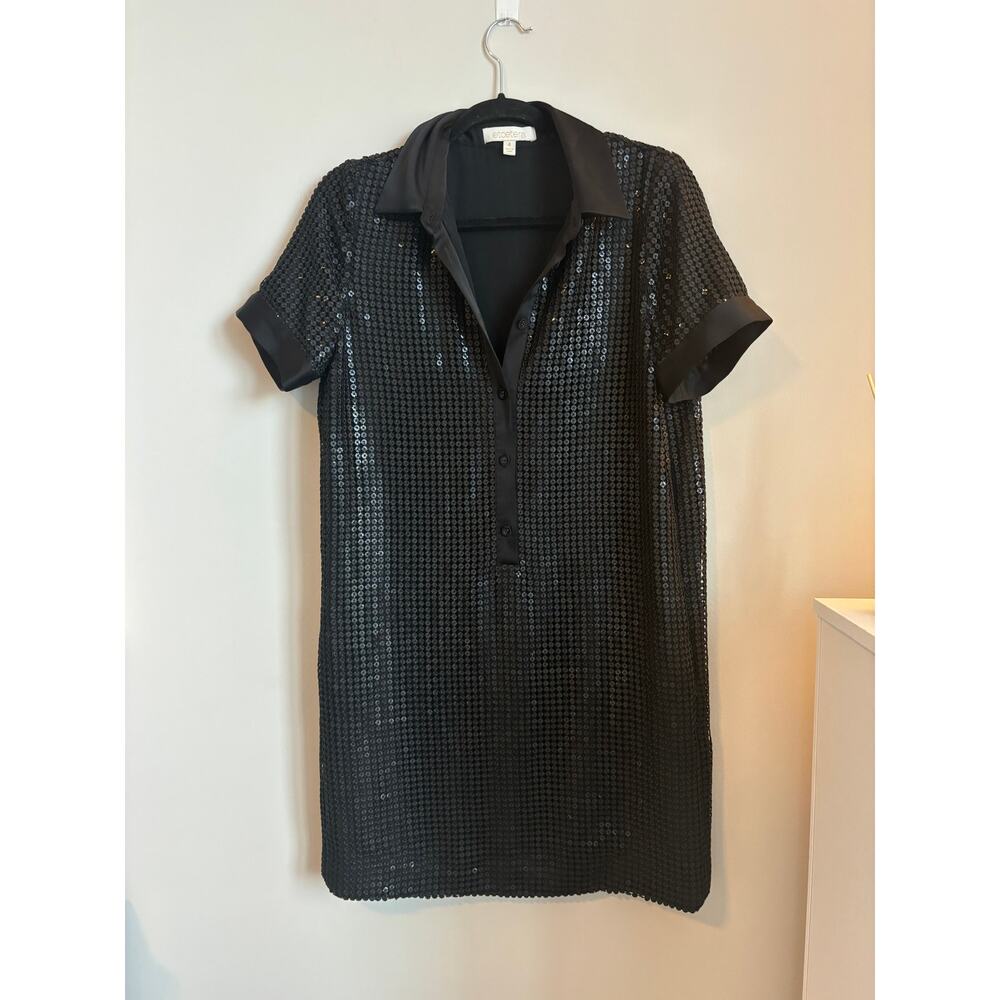 Etcetera Sequin Shirt Shift Party Dress Collared Button‎ Up Size 4